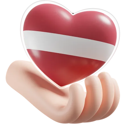 Corazón Cuidado De Las Manos Bandera De Letonia  3D Icon
