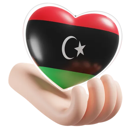 Corazón Cuidado De Las Manos Bandera De Libia  3D Icon