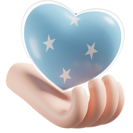 Corazón Cuidado de las manos Bandera de los Estados Federados de Micronesia  3D Icon