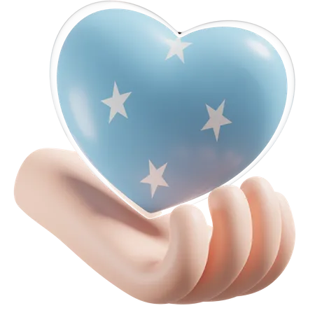 Corazón Cuidado de las manos Bandera de los Estados Federados de Micronesia  3D Icon