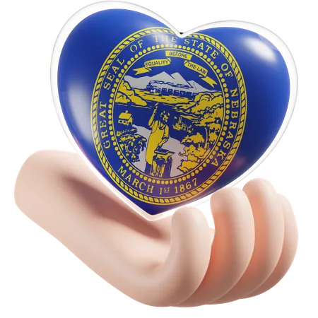 Corazón Cuidado De Las Manos Bandera De Nebraska  3D Icon