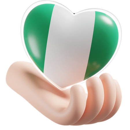 Bandera De Nigeria Para El Cuidado De Las Manos Del Corazón  3D Icon