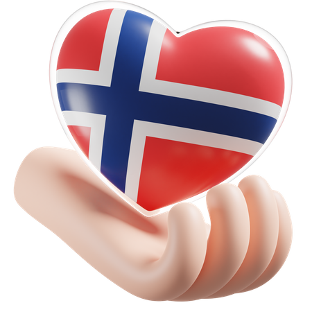 Corazón Cuidado De Las Manos Bandera De Noruega  3D Icon