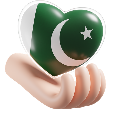 Corazón Cuidado De Las Manos Bandera De Pakistán  3D Icon