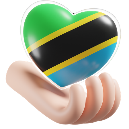 Corazón Cuidado De Las Manos Bandera De Tanzania  3D Icon