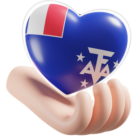 Corazón Cuidado de las manos Bandera de las tierras australes y antárticas francesas  3D Icon