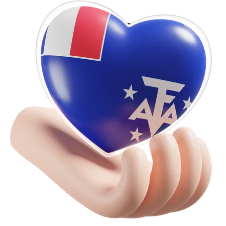 Corazón Cuidado de las manos Bandera de las tierras australes y antárticas francesas  3D Icon