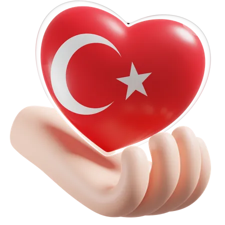 Corazón Cuidado De Las Manos Bandera De Turquía  3D Icon