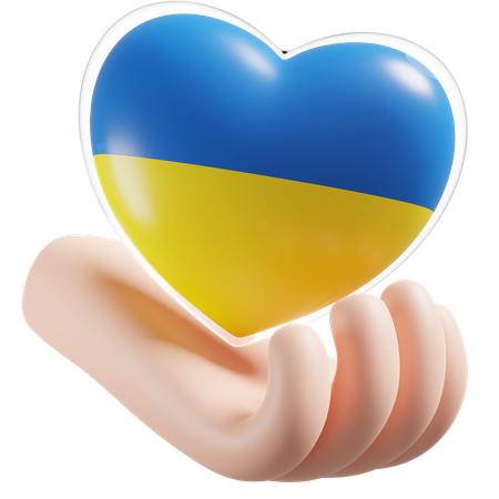 Corazón Cuidado De Las Manos Bandera De Ucrania  3D Icon