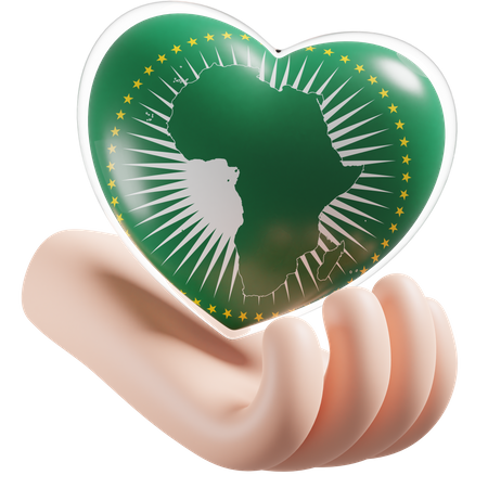 Corazón cuidado de las manos bandera de la unión africana  3D Icon