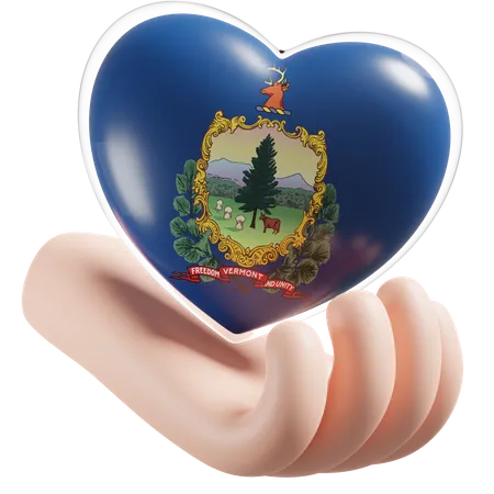 Corazón Cuidado De Las Manos Bandera De Vermont  3D Icon