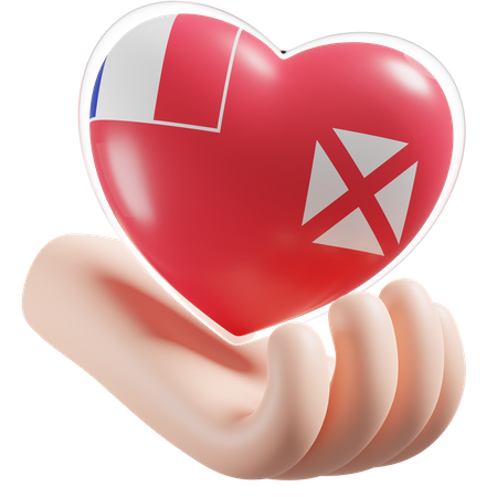 Corazón Cuidado de las manos Bandera de Wallis y Futuna  3D Icon