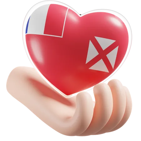 Corazón Cuidado de las manos Bandera de Wallis y Futuna  3D Icon