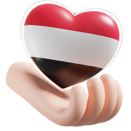 Corazón Cuidado De Las Manos Bandera De Yemen  3D Icon