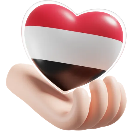 Corazón Cuidado De Las Manos Bandera De Yemen  3D Icon