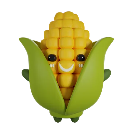 Corn 3 D Cute Render Character 3D Icon