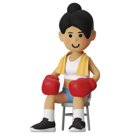 Corner Rest Boxing Girl  3D Illustration