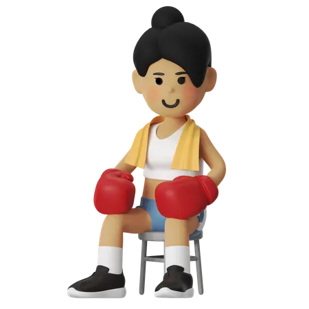 Corner Rest Boxing Girl  3D Illustration