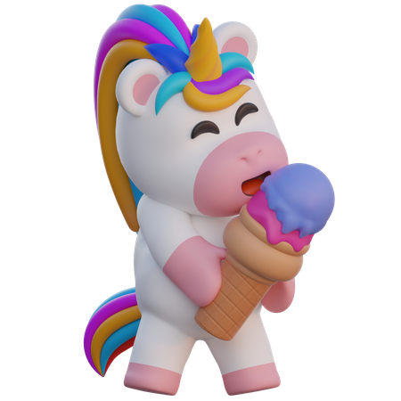 Licorne mangeant un cornet de glace  3D Illustration