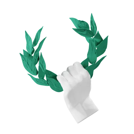 Coroa de louros segurando gesto de mão  3D Illustration