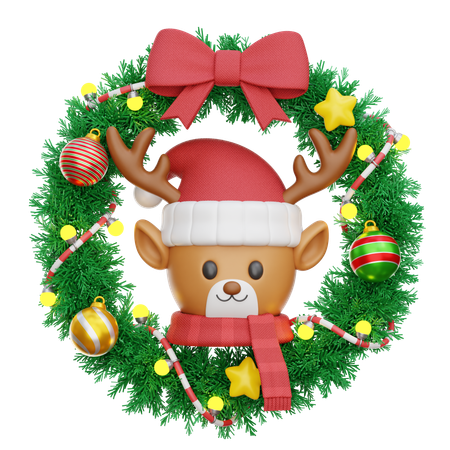 Corona de navidad y ciervos  3D Icon