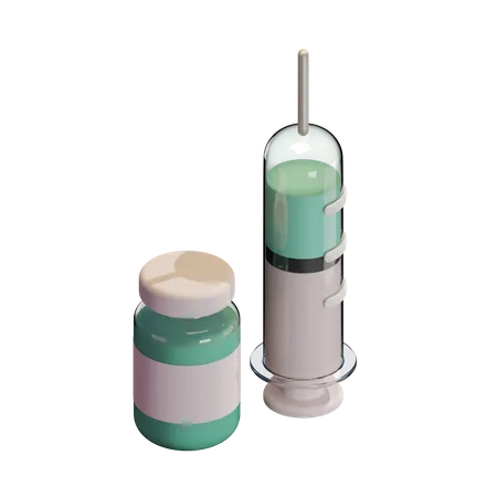 Corona Vaccine And Syringe  3D Illustration