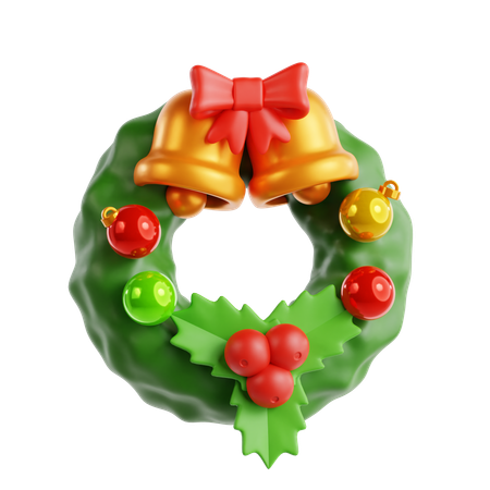 Corona de navidad y campana  3D Icon