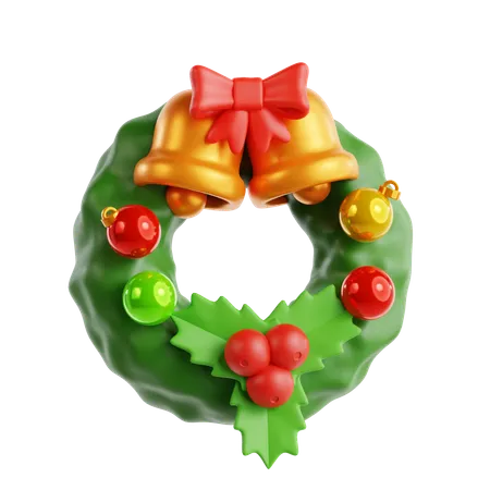 Corona de navidad y campana  3D Icon