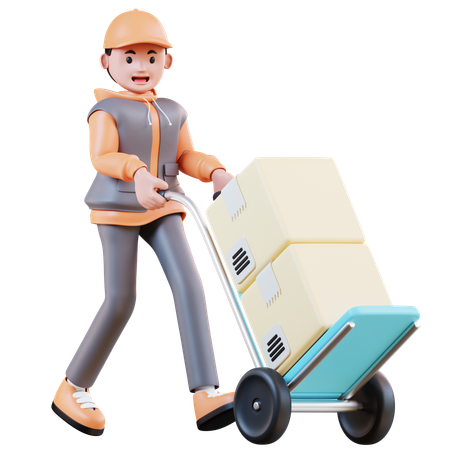 Correio empurra carrinho  3D Illustration