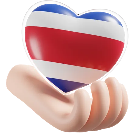 Costa Rica Flag Heart Hand Care  3D Icon