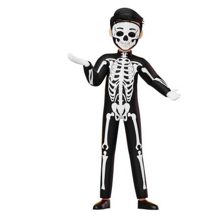 Garçon en costume de squelette  3D Illustration