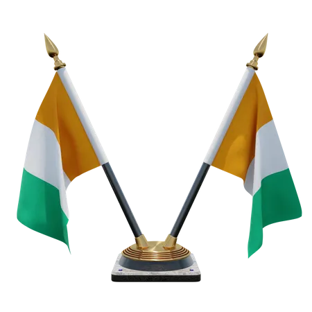 Support de drapeau de bureau double Côte d'Ivoire  3D Flag