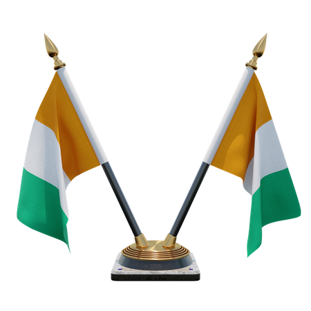 Côte d'Ivoire Double Desk Flag Stand 3D Illustration