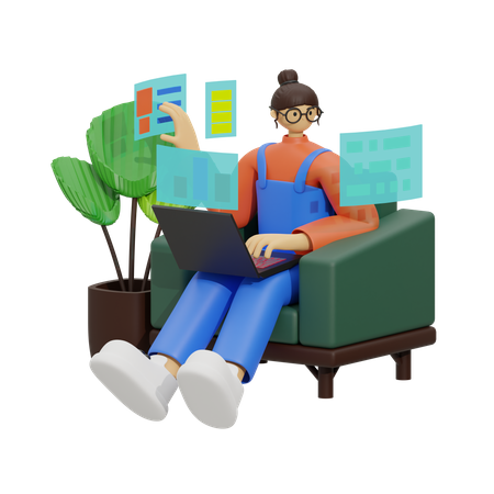 Couch Co-Workers, Balancing Work and Relaxation  3D Illustration