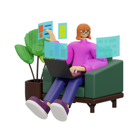 Couch Co-Workers, Balancing Work and Relaxation  3D Illustration