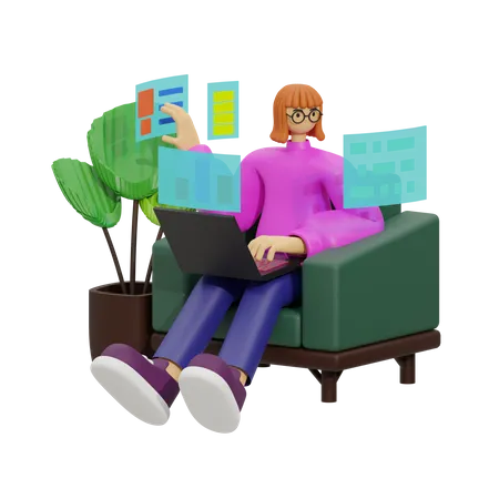 Couch Co-Workers, Balancing Work and Relaxation  3D Illustration