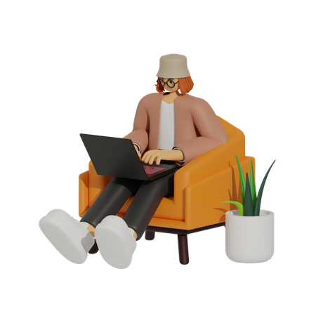 Couch Co-Workers, Balancing Work and Relaxation  3D Illustration