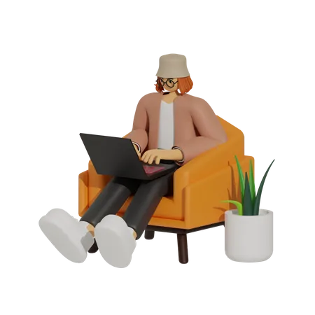 Couch Co-Workers, Balancing Work and Relaxation  3D Illustration