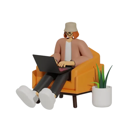 Couch-Kollegen: Balance zwischen Arbeit und Entspannung  3D Illustration