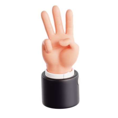 3本の指を数える手のジェスチャー  3D Icon