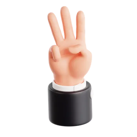 3本の指を数える手のジェスチャー  3D Icon