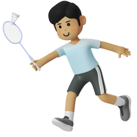 Garçon de badminton en coup droit  3D Illustration