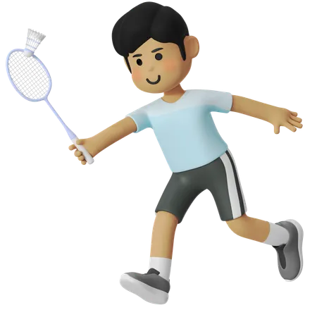Garçon de badminton en coup droit  3D Illustration