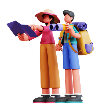 Couple à la recherche d'une direction  3D Illustration