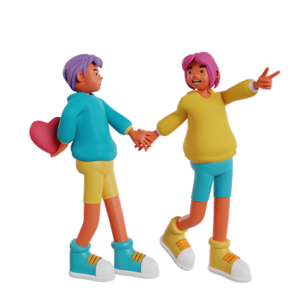 Couple amoureux marchant ensemble  3D Illustration