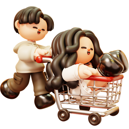 Couple amusant avec panier dans un supermarché  3D Icon