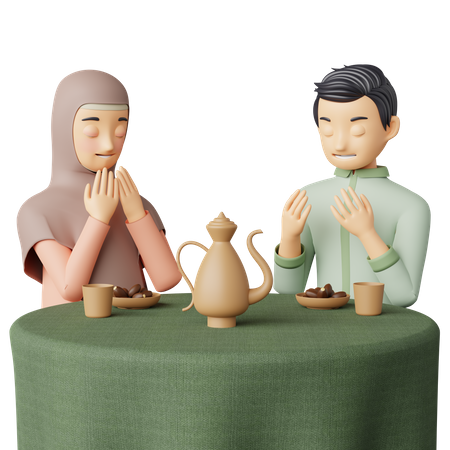 Couple arabe faisant la fête Ifthar  3D Illustration