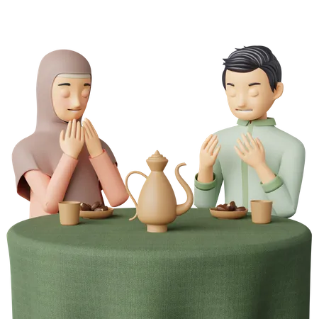 Couple arabe faisant la fête Ifthar  3D Illustration