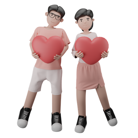 Couple Are Hugging Hearts  3D Illustration