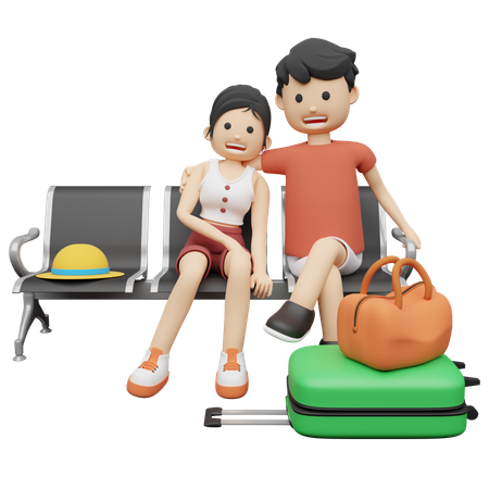 Couple assis ensemble sur un banc en attendant le bus  3D Icon
